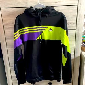 Black adidas pullover hoodie with lime and purple detailing!